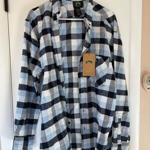 Blue and White Plaid Flannel Shirt